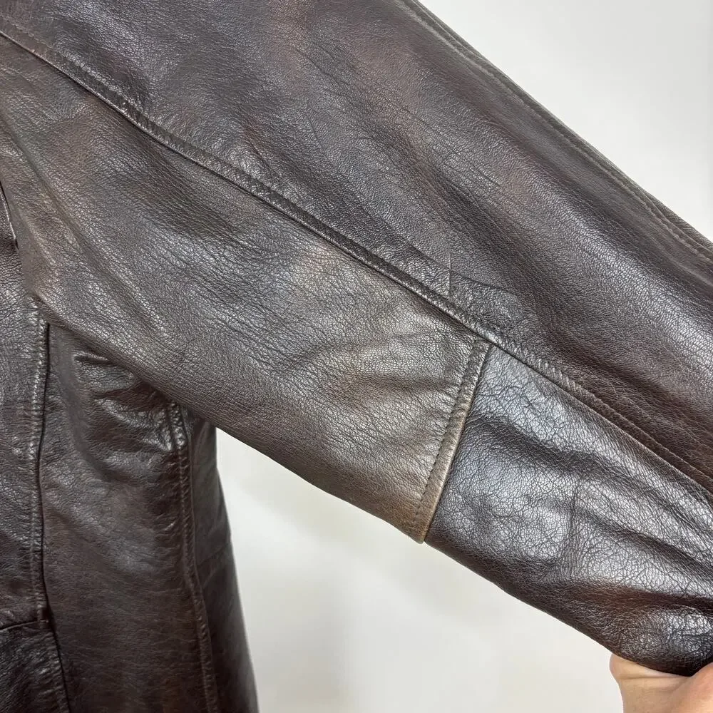 VINTAGE Brown Leather Jacket Distressed Patina size 54 (52